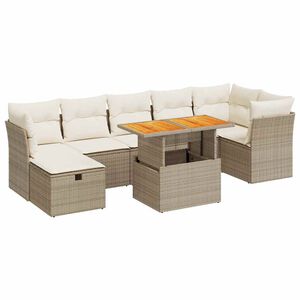 vidaXL Tr&auml;dg&aring;rdssoffset med dynor 8 delar beige konstrotting akaciatr&auml;