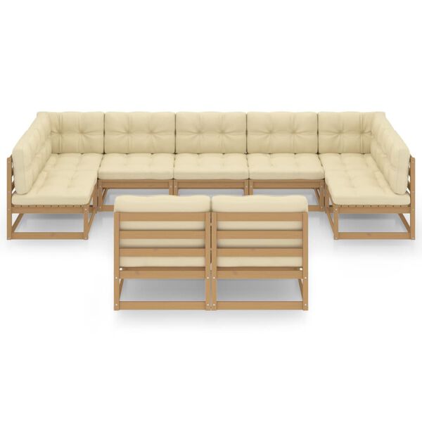 vidaXL Loungegrupp med dynor 9 delar honungbrun massiv furu