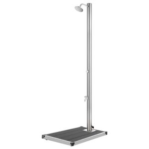 vidaXL Tr&auml;dg&aring;rdsdusch med gr&aring;tt golv 220 cm rostfritt st&aring;l