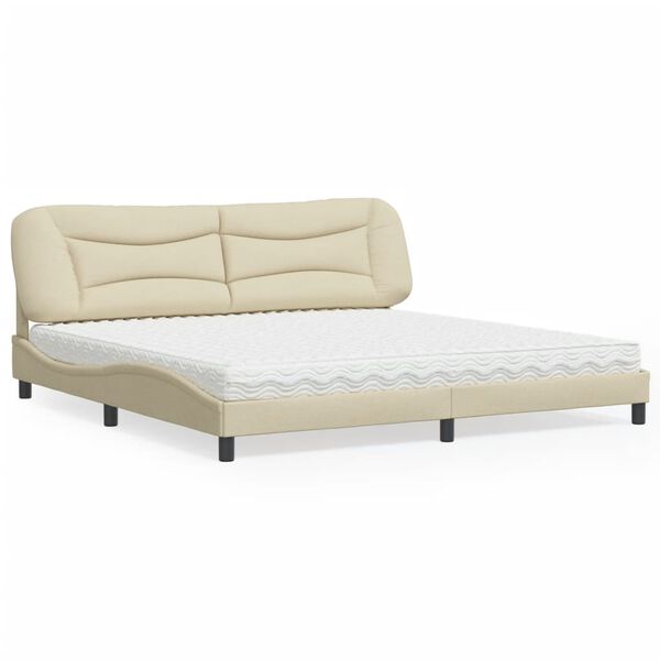 vidaXL Bed with Mattress "Hvar" Cream 200x200 cm Fabric