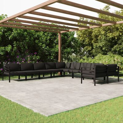 vidaXL Loungegrupp för trädgården 10 delar m. dynor aluminium antracit