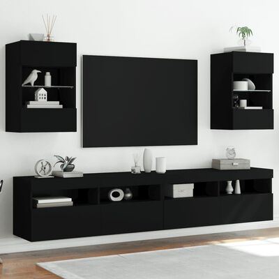vidaXL Väggmonterad tv-bänk LED 2 st svart 40x30x60,5 cm