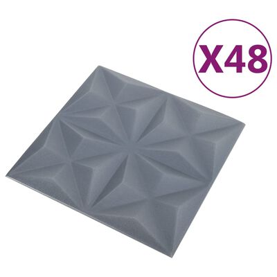 vidaXL 3D Väggpaneler 48 st 50x50 cm origami grå 12 m²
