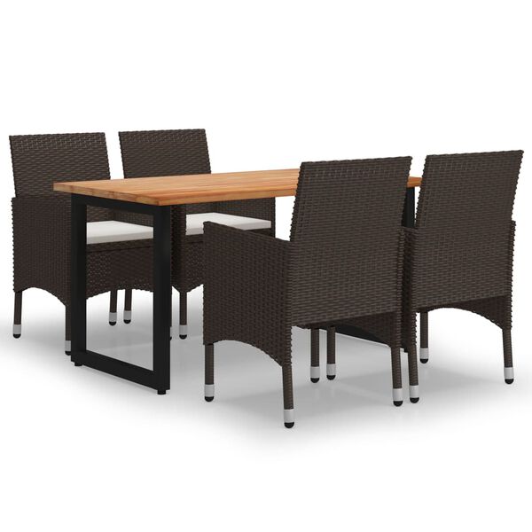 vidaXL Matgrupp f&ouml;r tr&auml;dg&aring;rden med dynor 5 delar konstrotting brun