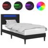 vidaXL S&auml;ngram med LED-ljusslingor Svart 90 x 190 cm Konstl&auml;der