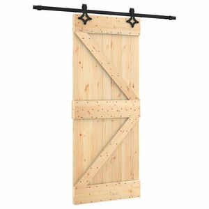 vidaXL Skjutd&ouml;rr Naturlig och svart 85 x 210 cm Massiv furutr&auml;d&ouml;rr