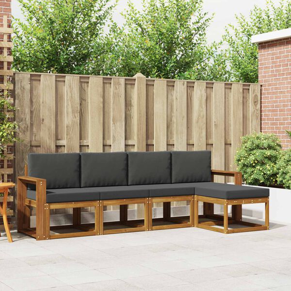 vidaXL Utomhussoffset 5 pcs Naturlig och Antracit Massivt Akaciatr&auml;