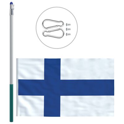 vidaXL Finlands flagga och flaggstång i aluminium 6 m