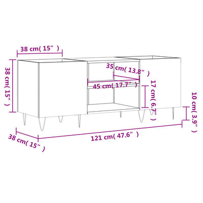 vidaXL Stereobänk betong-grå 121x38x48 cm konstruerat trä