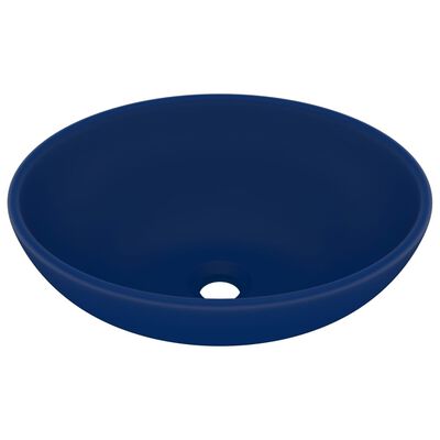 vidaXL Lyxigt ovalt handfat matt mörkblå 40x33 cm keramik