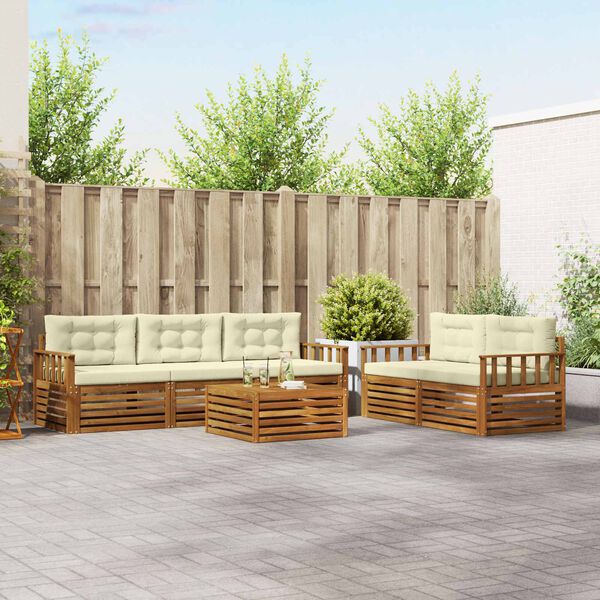 vidaXL Utomhussoffset med kudde 6 pcs Naturlig och Gr&auml;dde