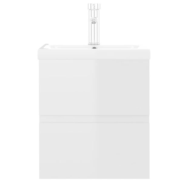 vidaXL Badrumssk&aring;p med inbyggt handfat vit h&ouml;gglans konstruerat tr&auml;