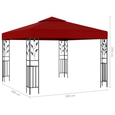 vidaXL Paviljong med ljusslinga LED 3x3 m vinröd