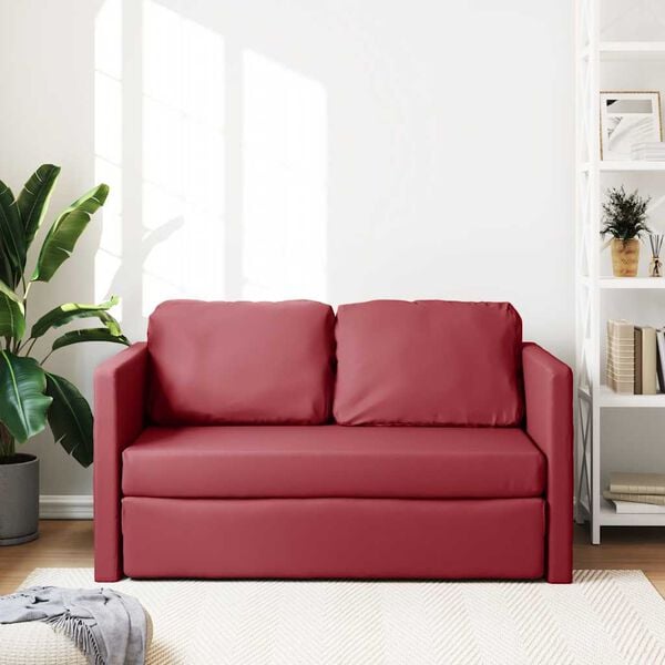 vidaXL Golvb&auml;ddsoffa 2-i-1 vinr&ouml;d 112x174x55 cm konstl&auml;der