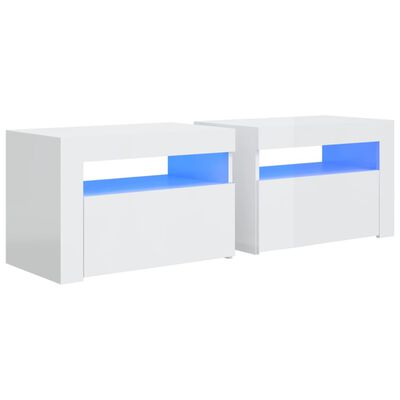 vidaXL Sängbord med LEDs 2 st vit högglans 60x35x40 cm