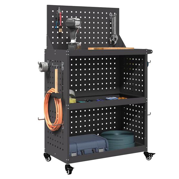 vidaXL Verktygsvagn med hylla Svart 65 x 35 x 111 cm Kallvalsat st&aring;l