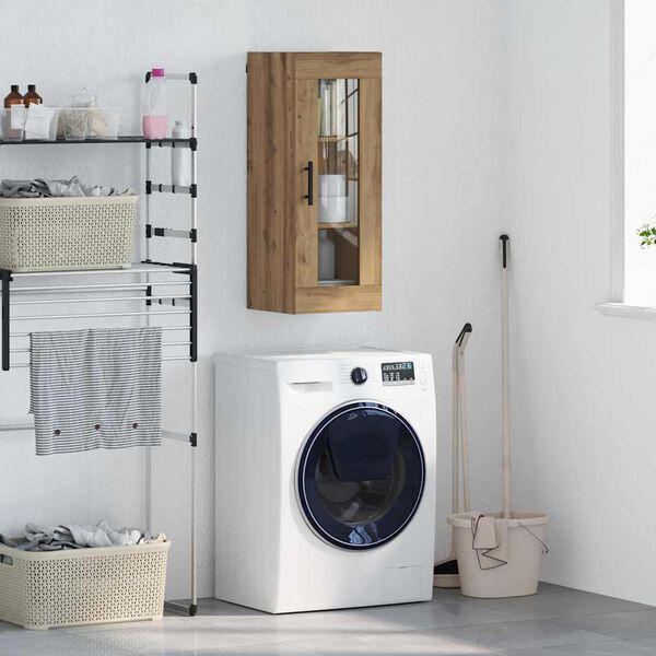 vidaXL V&auml;ggsk&aring;p Artisan Ek 34,5 x 34 x 90 cm Konstruerat tr&auml; och glas