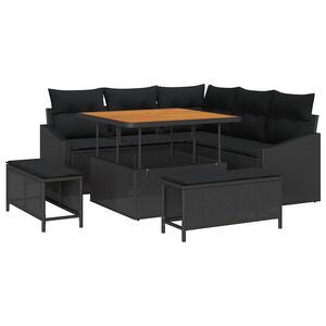 vidaXL Tr&auml;dg&aring;rdsoffset med kudde med lagring 8 pcs Svart Poly rattan