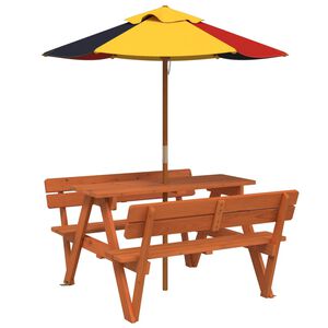vidaXL Picknickbord med parasoll f&ouml;r 4 barn massivt grantr&auml;