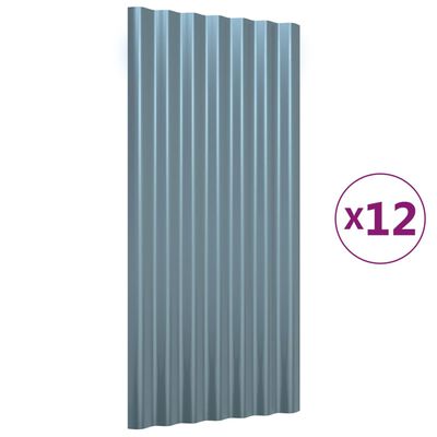 vidaXL Takplåt 12 st pulverlackerat stål grå 80x36 cm