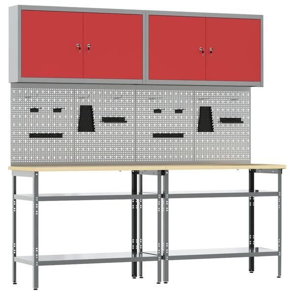 vidaXL Arbetsb&auml;nkset med hylla med l&aring;s 8 pcs Gr&aring; Pulverlackerat st&aring;l