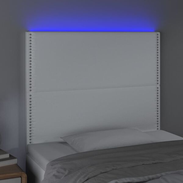 vidaXL Sänggavel LED hvid 100x5x118/128 cm konstläder