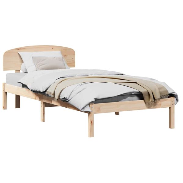 vidaXL Sängram med huvudgavel Naturfärg 90 x 190 cm Massiv furu