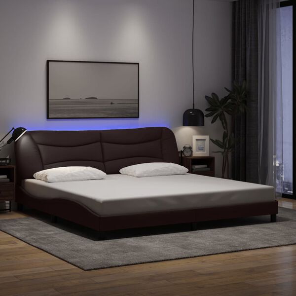 vidaXL Bed Frame with LED without Mattress "Hvar" Dark Brown 200x200 cm Fabric
