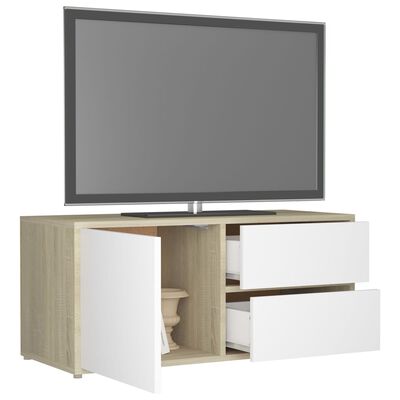 vidaXL Tv-bänk vit och sonoma-ek 80x34x36 cm konstruerat trä