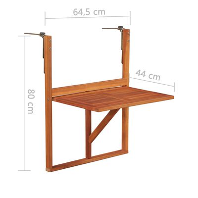 vidaXL Hängande balkongbord 64,5x44x80 cm massivt akaciaträ