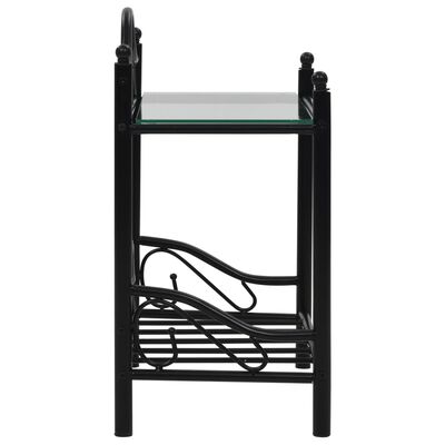 vidaXL Sängbord stål och härdat glas 45x30,5x60 cm svart