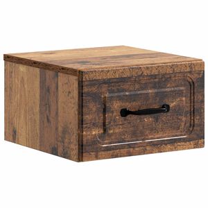vidaXL V&auml;ggmonterat S&auml;ngbord med l&aring;da Gammalt tr&auml; 34,5 x 33 x 20 cm