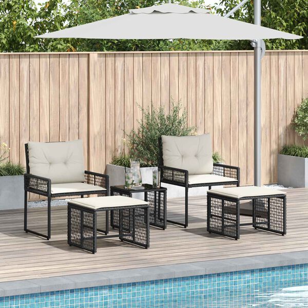 vidaXL Utem&ouml;belset med kudde 5 pcs Svart och Vitt