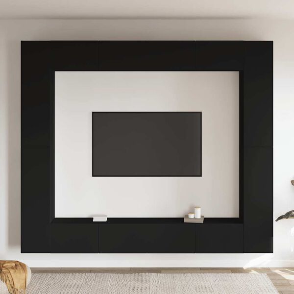 vidaXL TV-sk&aring;p 8 delar svart konstruerat tr&auml;