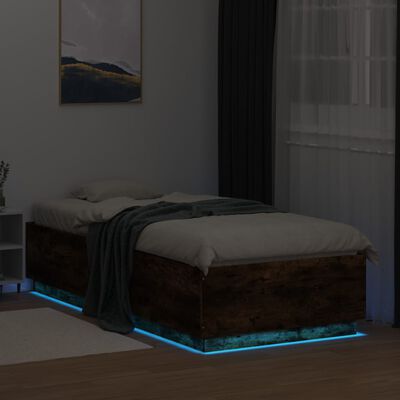 vidaXL Sängram med LEDs rökfärgad ek 100x200 cm konstruerad trä
