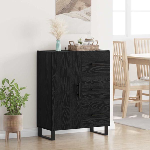 vidaXL Sideboard Svart Ek 69,5 x 34 x 90 cm Konstruerat tr&auml; och j&auml;rn