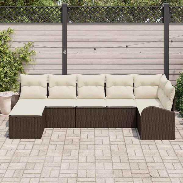 vidaXL Trädgårdsoffset 7 pcs Brun Poly rattan