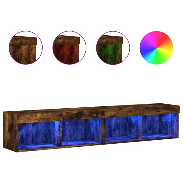 vidaXL Tv-b&auml;nk med LED-belysning 2 st r&ouml;kf&auml;rgad ek 80x30x30 cm