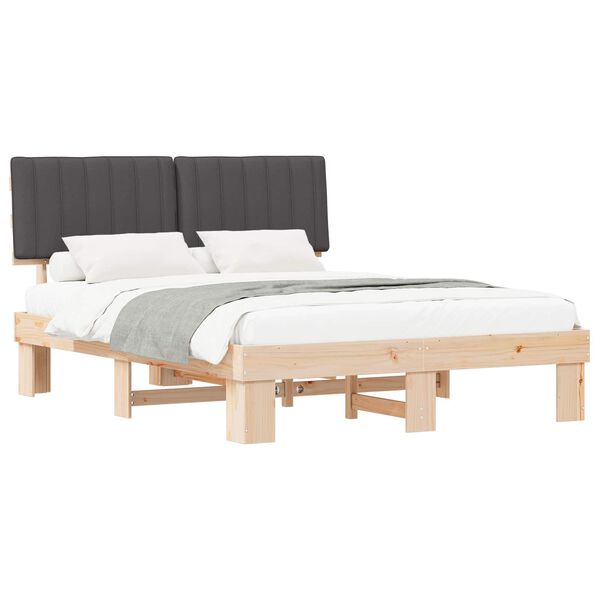 vidaXL S&auml;ngram med Kl&auml;dd Huvudgavel M&ouml;rkgr&aring; 160 x 200 cm Massiv furu