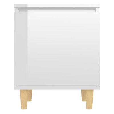 vidaXL Sängbord med ben i massivt trä vit högglans 40x30x50 cm