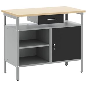 vidaXL Arbetsb&auml;nk med l&aring;da med hylla Svart och Gr&aring; 100 x 55 x 85 cm