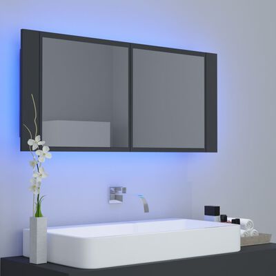 vidaXL Spegelskåp med LED grå 100x12x45 cm akryl