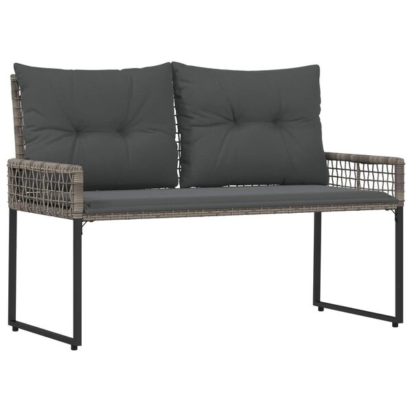 vidaXL Utomhusb&auml;nk med kudde Gr&aring; 118 x 55 x 82 cm PE Rattan och Tyg