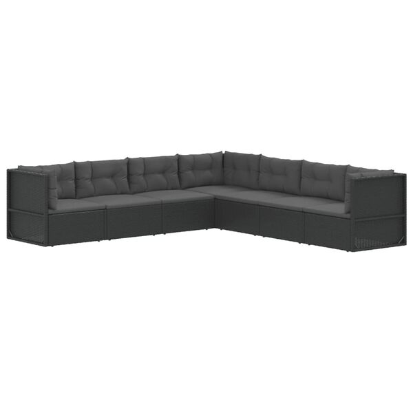 vidaXL Loungegrupp f&ouml;r tr&auml;dg&aring;rden med dynor 7 delar svart konstrotting