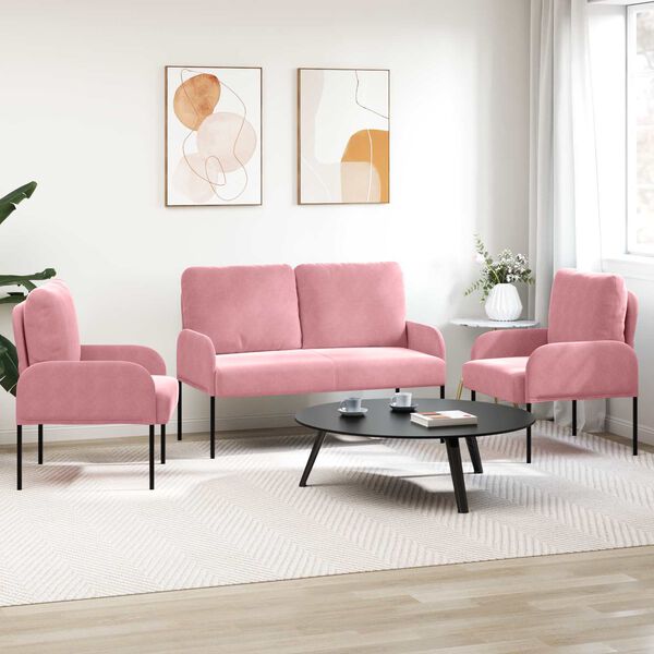 vidaXL Soffgrupper med kudde 3 pcs Rosa 115 x 56 x 80 cm Plywood