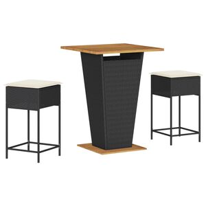 vidaXL Bargrupp f&ouml;r tr&auml;dg&aring;rden 3 delar med dynor konstrotting svart