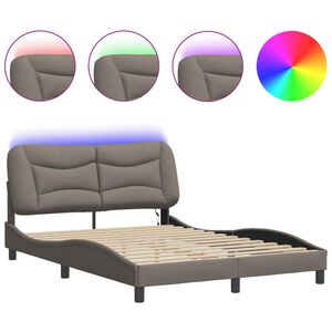 vidaXL Bed Frame with LED without Mattress "Hvar" Taupe 140x190 cm Fabric