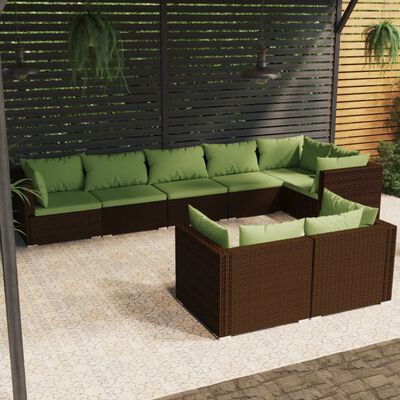 vidaXL Loungegrupp för trädgården med dynor 8 delar konstrotting brun