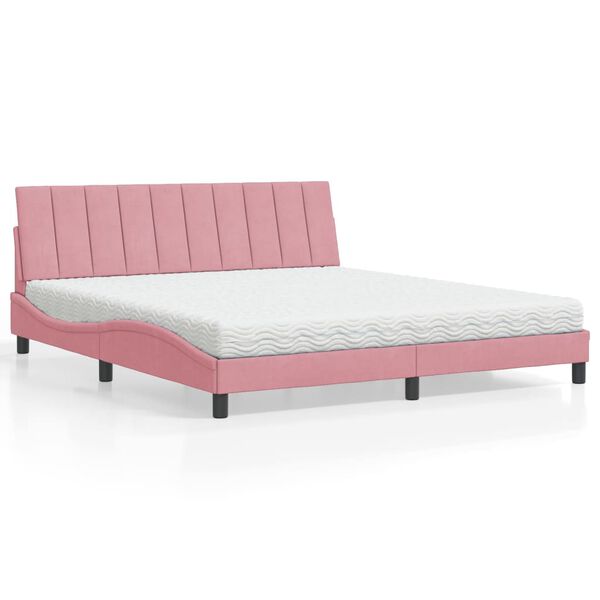 vidaXL Bed with Mattress "Hanko" Pink 180x200 cm Velvet