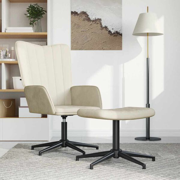 vidaXL Vilstol med fotpall gr&auml;ddvit sammet